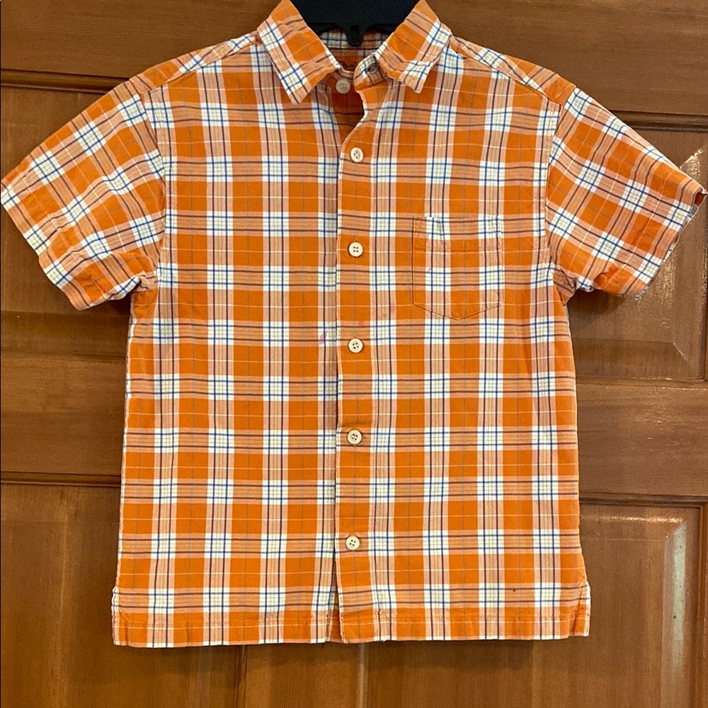 EUC! Boys size 7, Arizona Vibrant Orange and White Plaid Button Down Shirt!